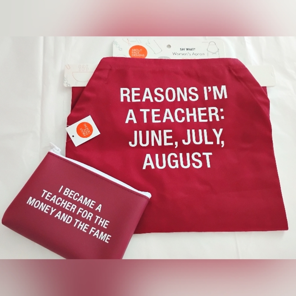 Burgundy Teacher Apron & Zipper Pouch with Funny Summer Quote